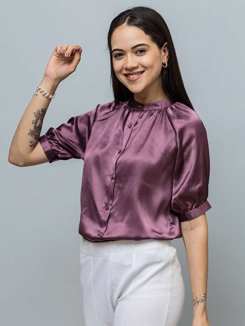 women solid puff sleeve regular top - 22319653 -  Standard Image - 3