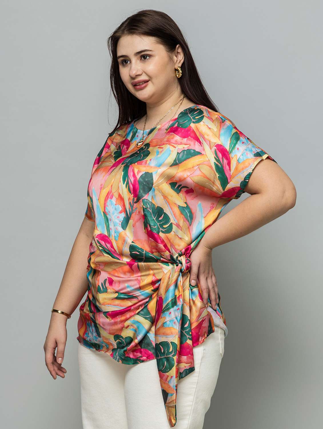 women plus size printed short sleeve mock wrap top - 22319657 -  Standard Image - 3