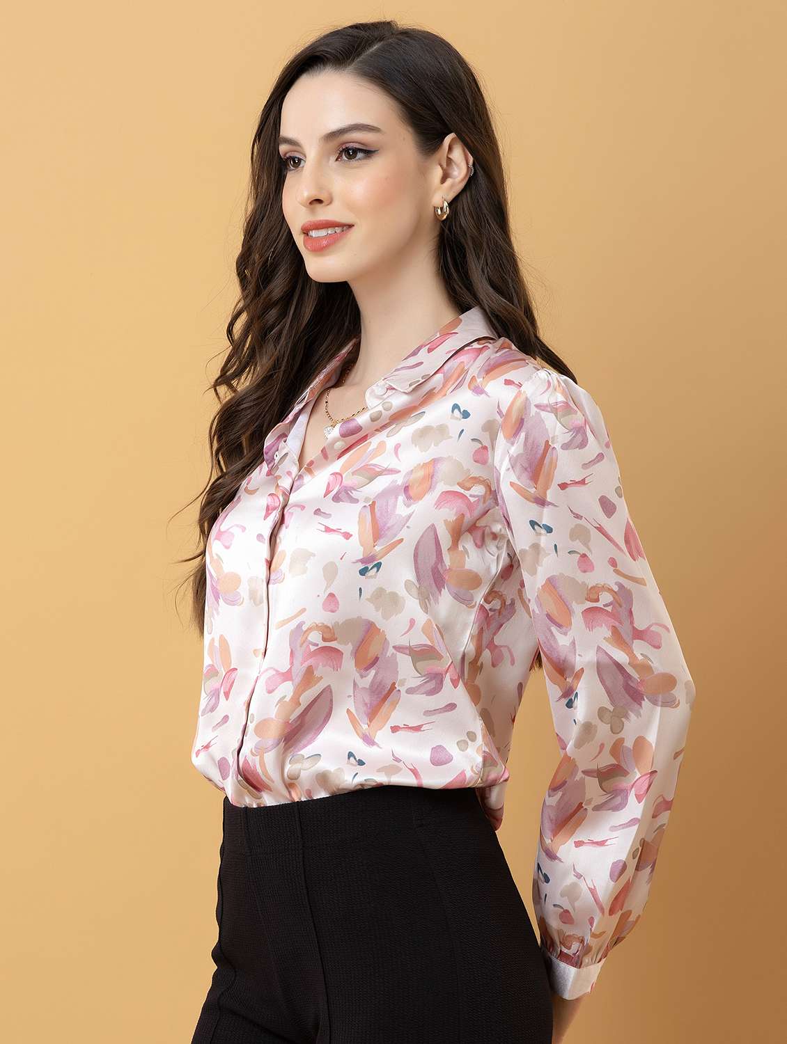 women printed collared long sleeve shirt - 22319658 -  Standard Image - 3
