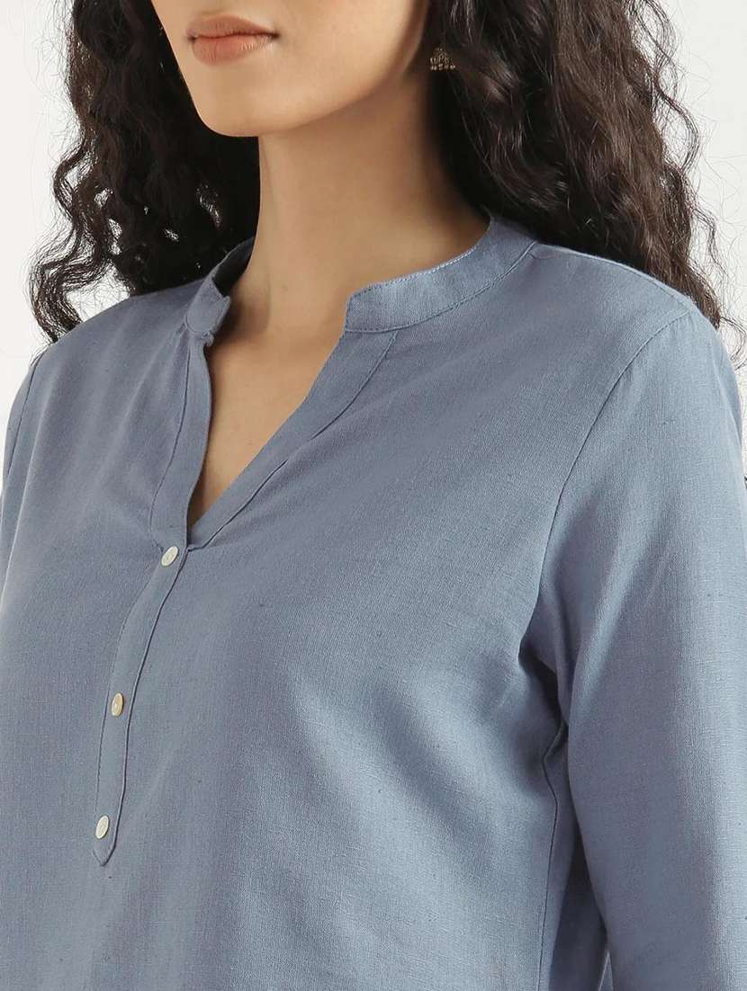 Women Solid Three Quarter Sleeve Straight Kurti - 22319746 -  Standard Image - 8