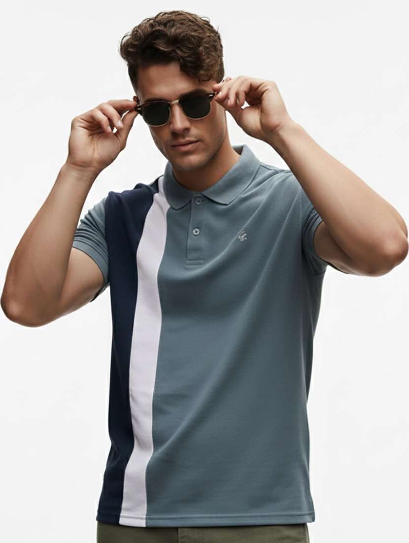 men color block short sleeve regular fit polo t-shirt