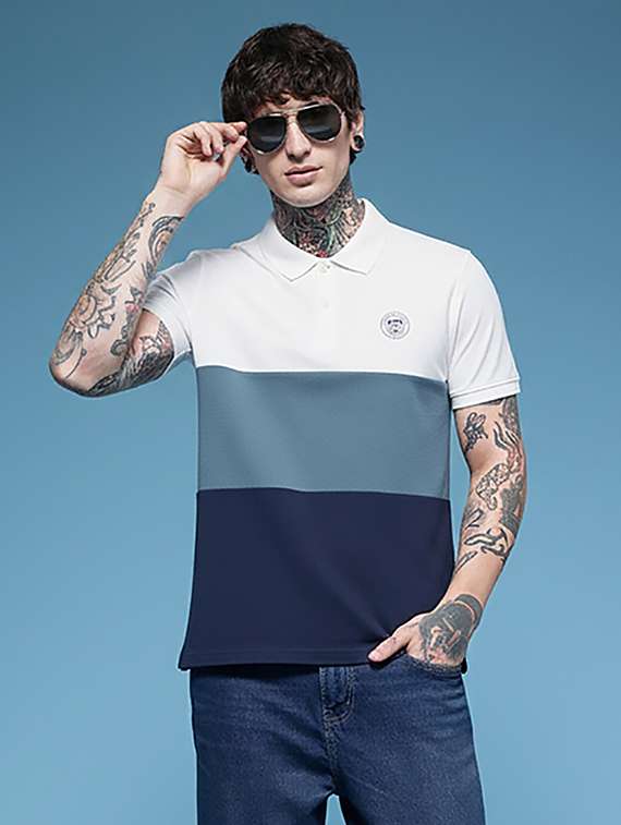 men color block short sleeve regular fit polo t-shirt