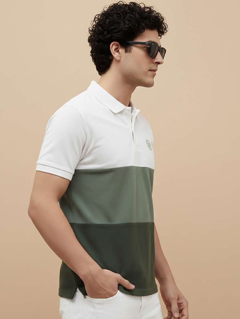 multi colored cotton blend color block tshirt