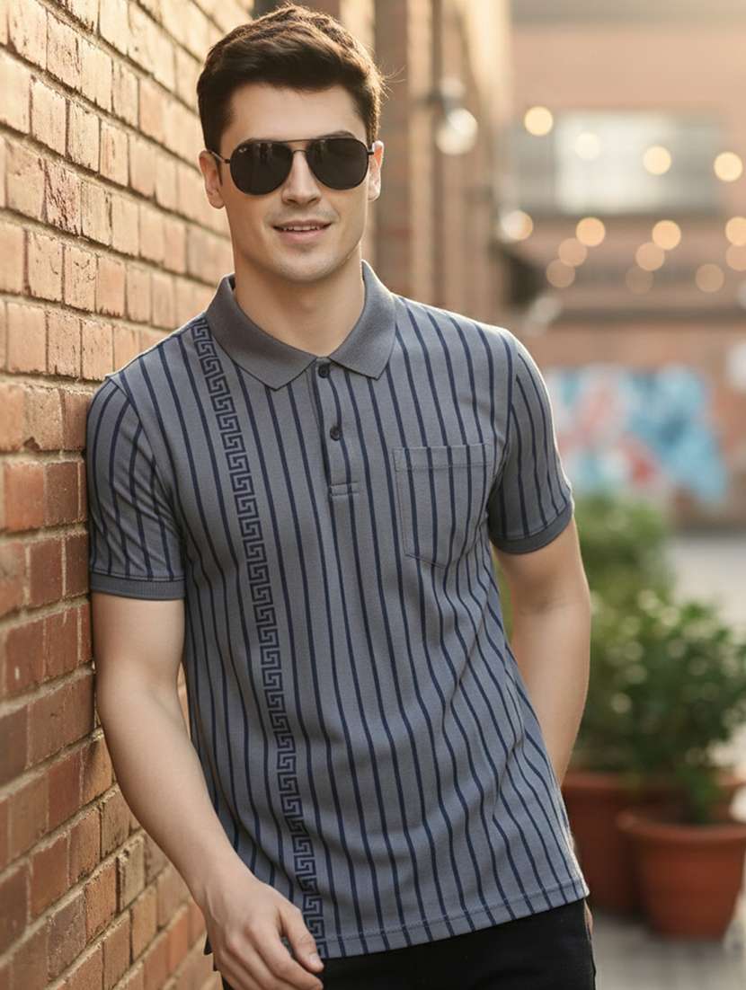 men striped short sleeve regular fit polo t-shirt