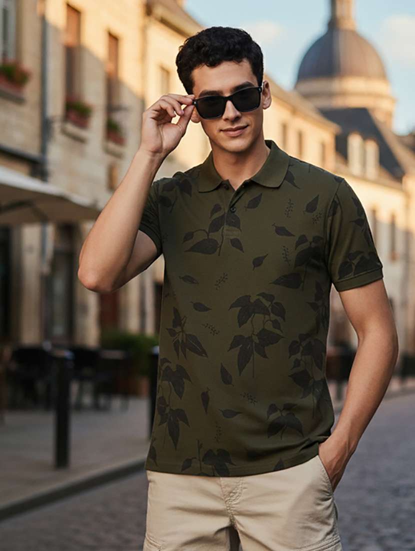 men printed short sleeve regular fit polo t-shirt