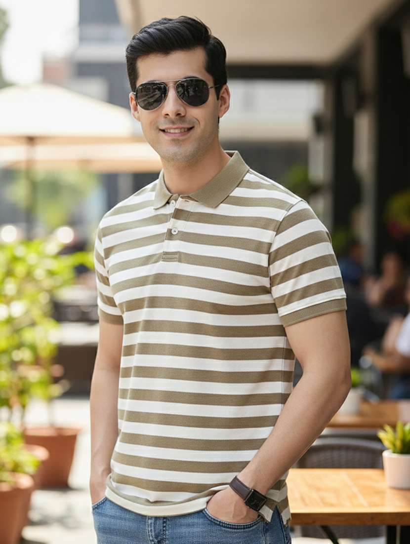men striped short sleeve regular fit polo t-shirt