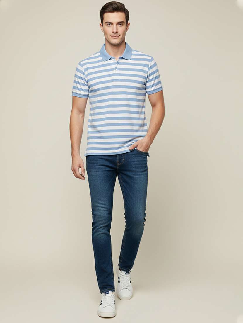 men striped short sleeve regular fit polo t-shirt - 22320115 -  Standard Image - 3