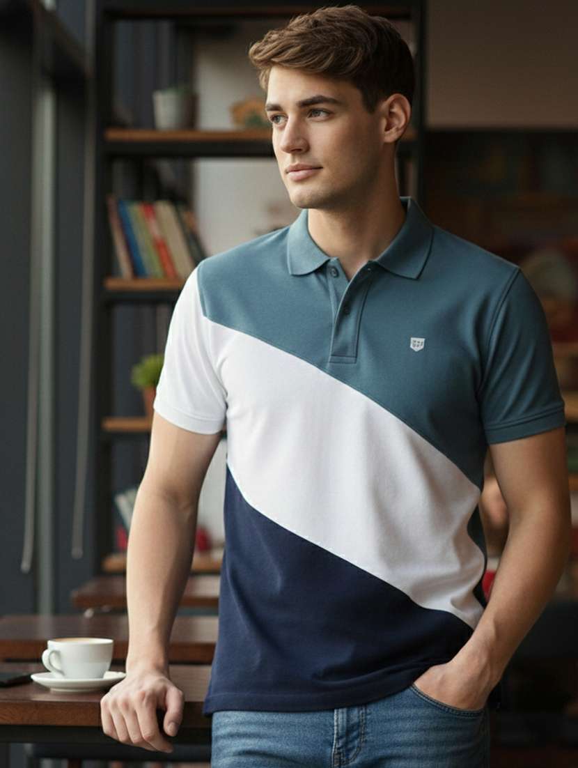 men color block short sleeve regular fit polo t-shirt
