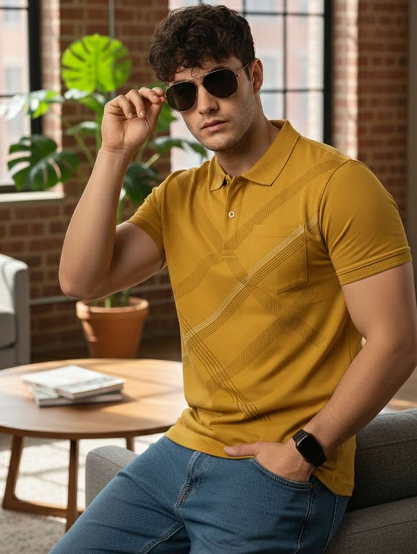 men printed short sleeve regular fit polo t-shirt