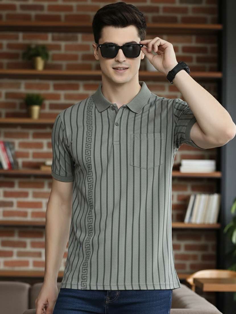 men striped short sleeve regular fit polo t-shirt