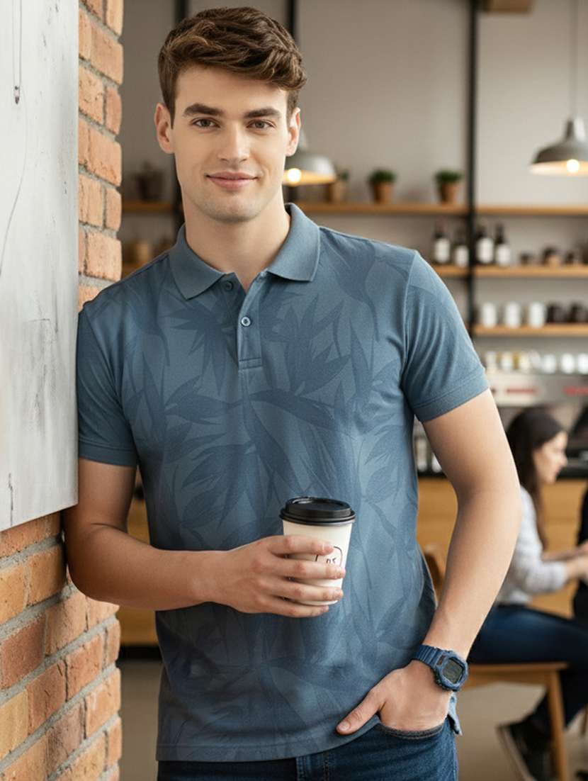 men printed short sleeve regular fit polo t-shirt