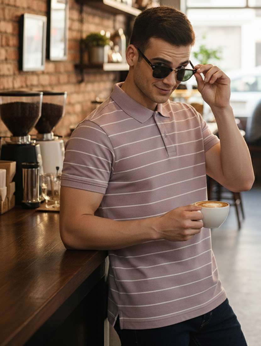 men striped short sleeve regular fit polo t-shirt