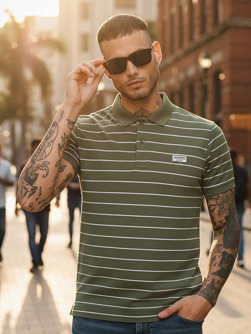 men striped short sleeve regular fit polo t-shirt