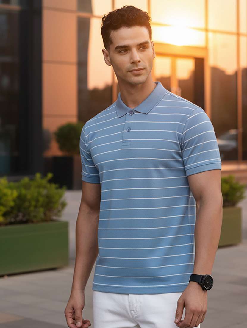 men striped short sleeve regular fit polo t-shirt