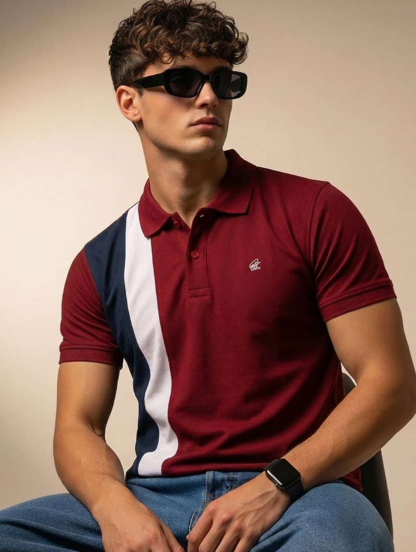 men color block short sleeve regular fit polo t-shirt