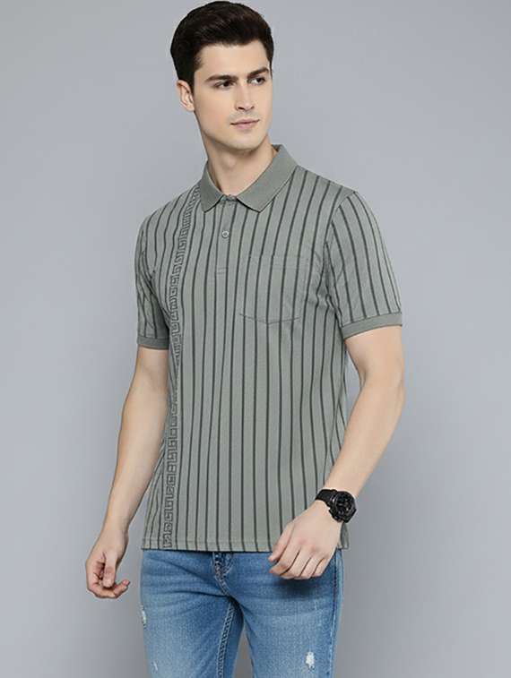 men striped short sleeve regular fit polo t-shirt