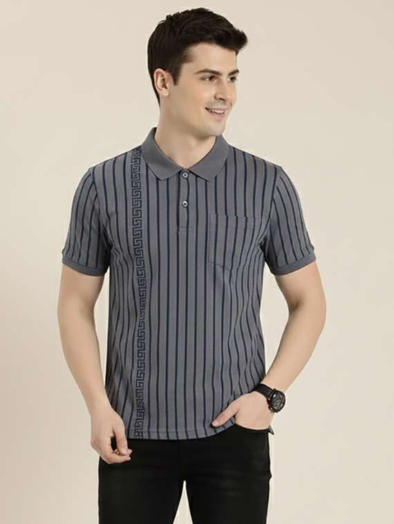 men striped short sleeve regular fit polo t-shirt