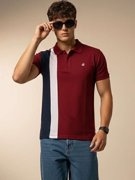 men color block short sleeve regular fit polo t-shirt