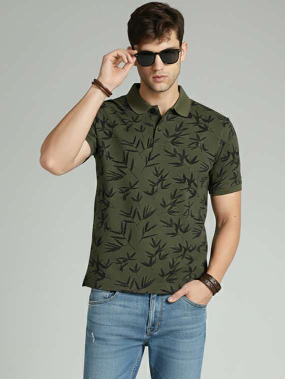 men printed short sleeve regular fit polo t-shirt