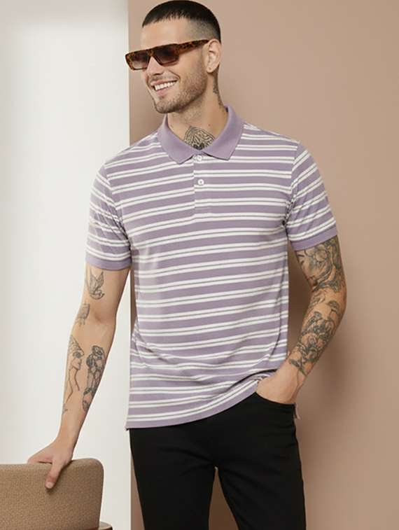 men striped short sleeve regular fit polo t-shirt