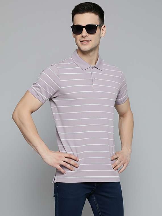 men striped short sleeve regular fit polo t-shirt
