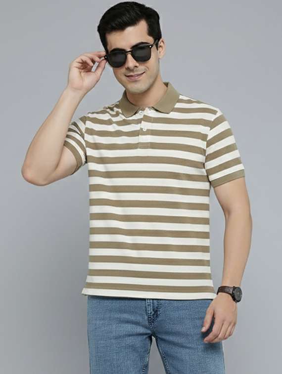 men striped short sleeve regular fit polo t-shirt