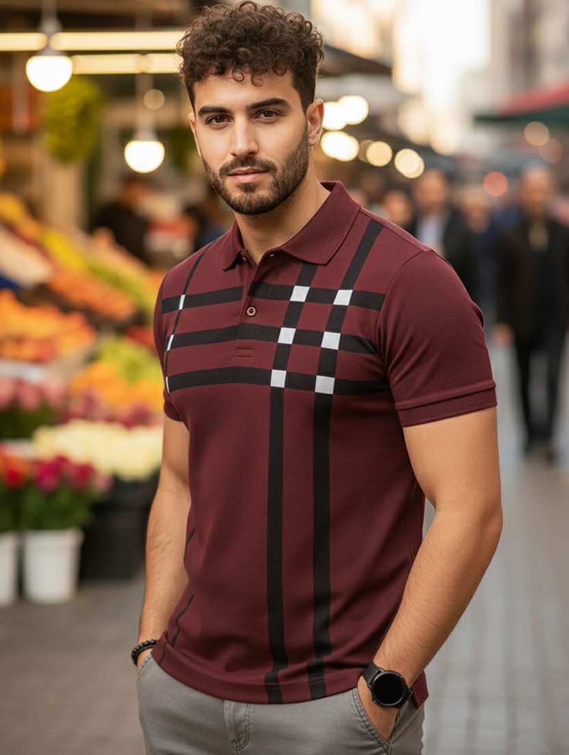 men printed short sleeve regular fit polo t-shirt