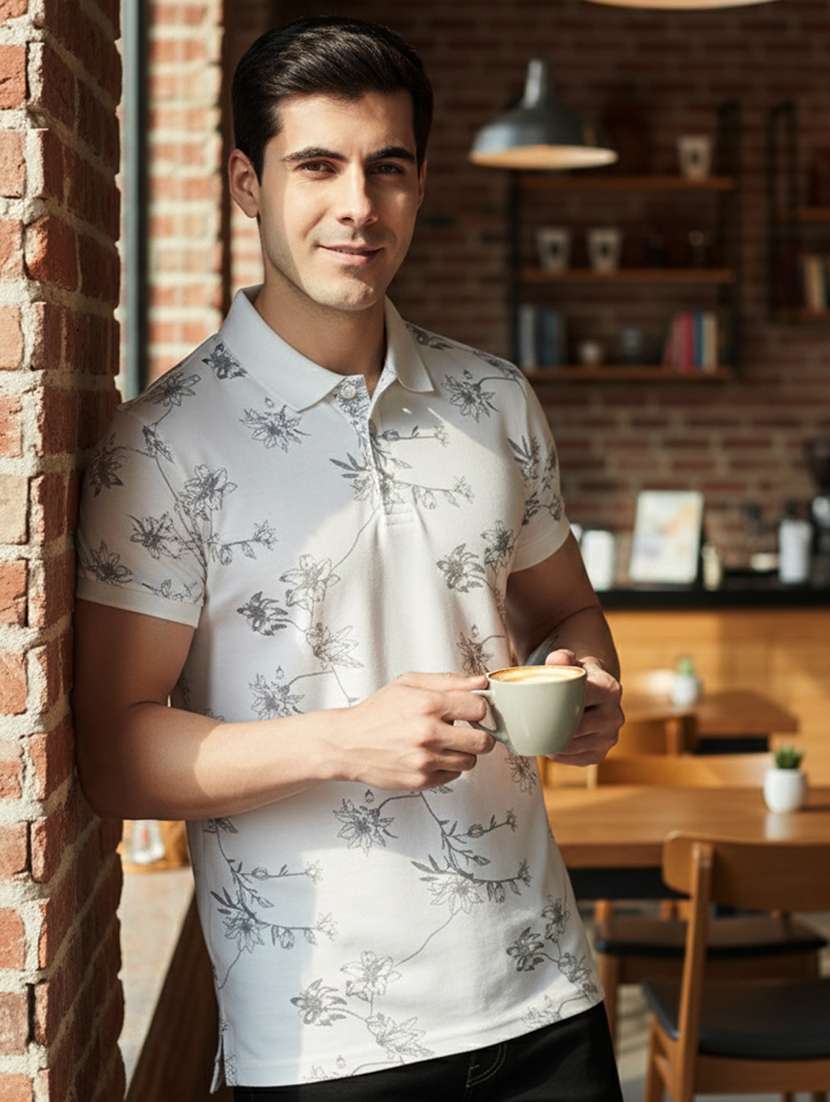 men printed short sleeve regular fit polo t-shirt