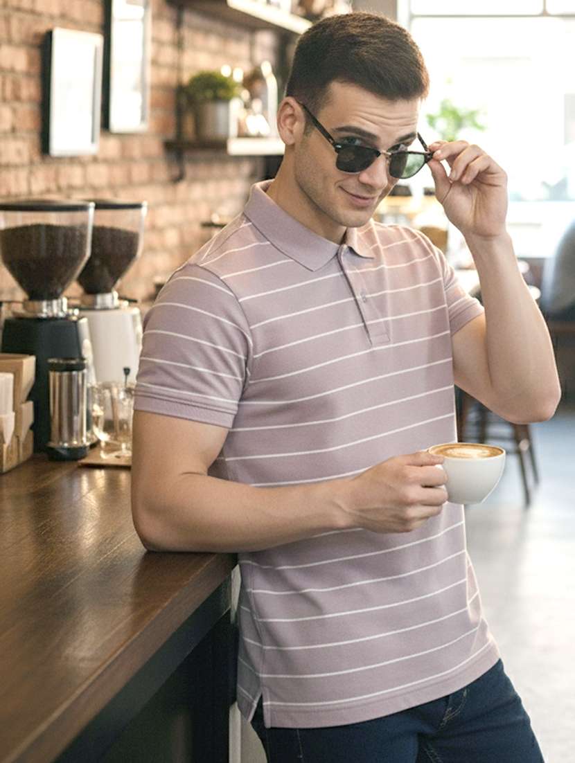 men striped short sleeve regular fit polo t-shirt
