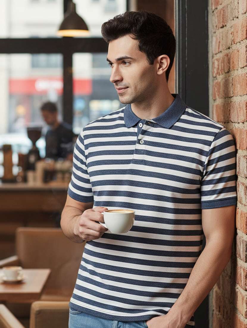 men striped short sleeve regular fit polo t-shirt