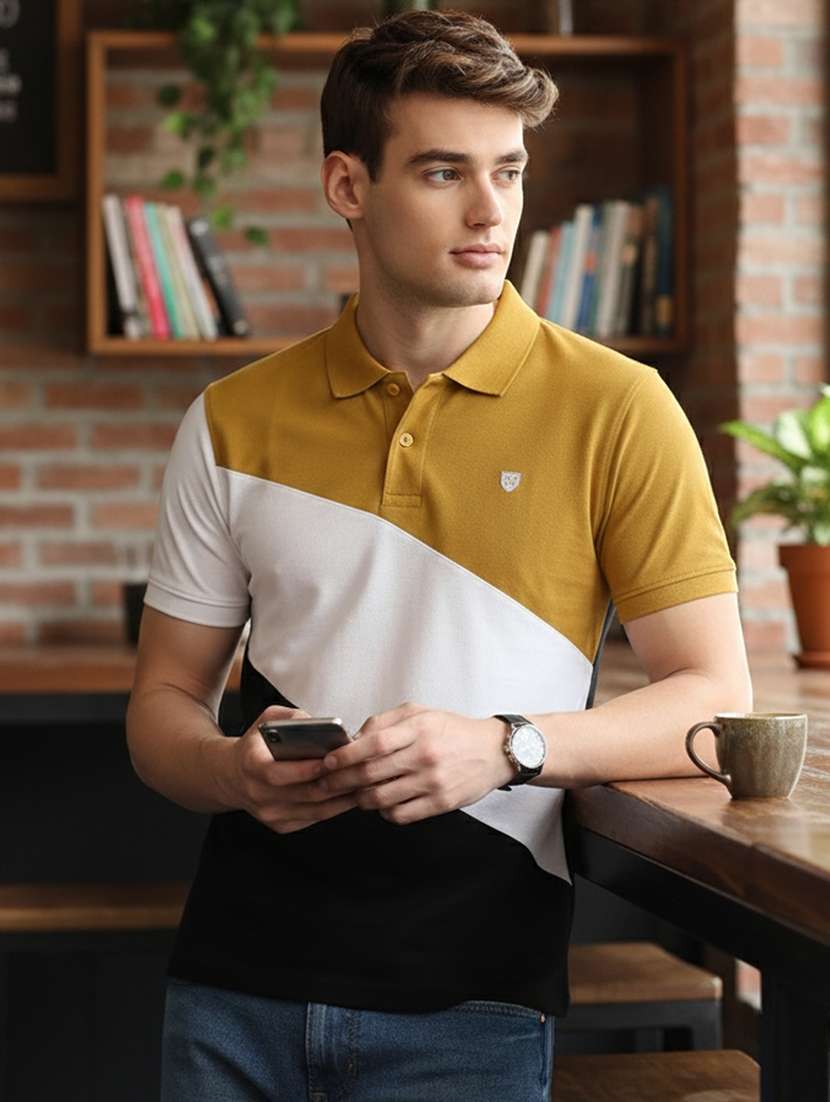 men color block short sleeve regular fit polo t-shirt
