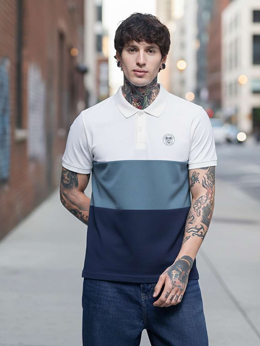 men color block short sleeve regular fit polo t-shirt
