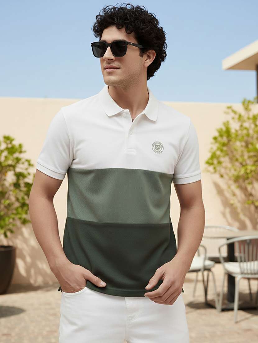 men color block short sleeve regular fit polo t-shirt