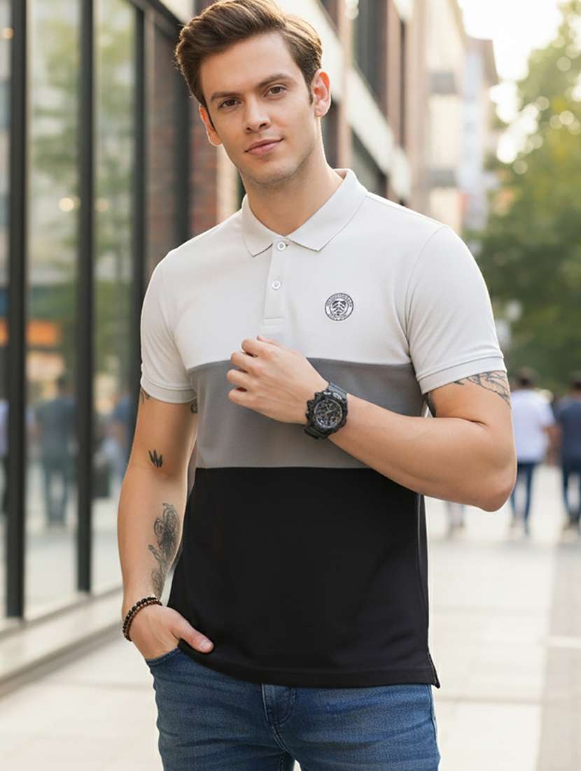 men color block short sleeve regular fit polo t-shirt