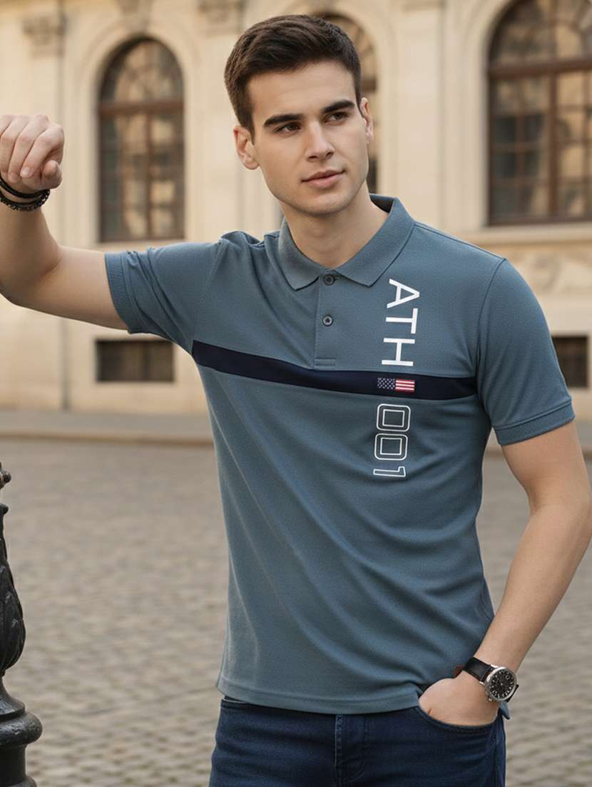 men printed short sleeve regular fit polo t-shirt