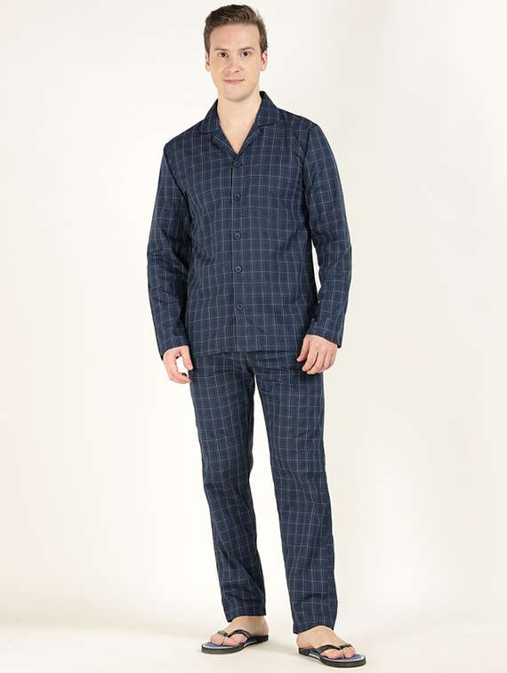 men checkered long sleeve shirt & pyjamas night suit