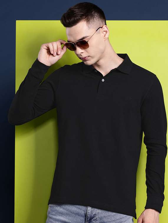 men solid long sleeve regular fit polo t-shirt