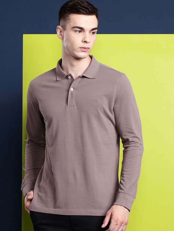 men solid long sleeve regular fit polo t-shirt