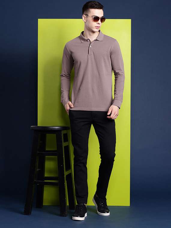 men solid long sleeve regular fit polo t-shirt - 22320521 -  Standard Image - 3
