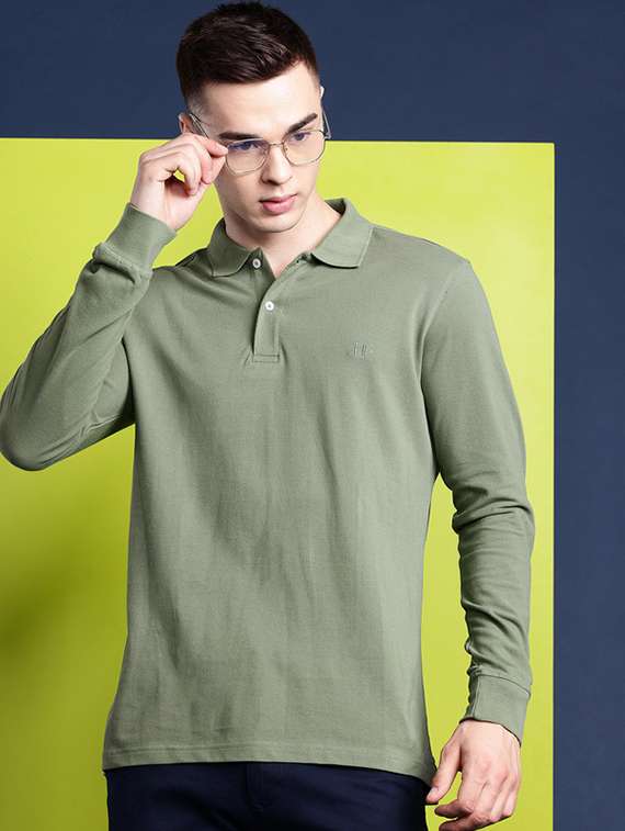 men solid long sleeve regular fit polo t-shirt
