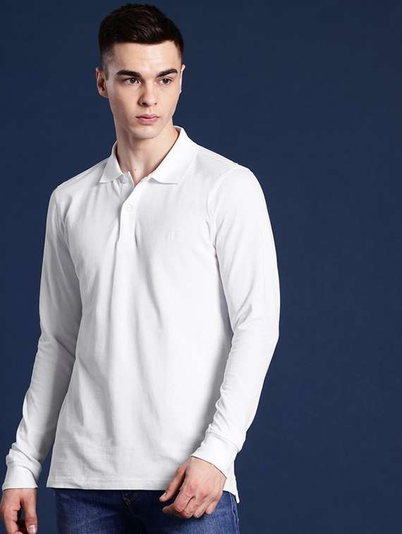 men solid long sleeve regular fit polo t-shirt