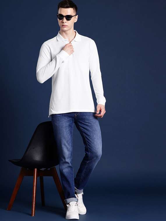 men solid long sleeve regular fit polo t-shirt - 22320523 -  Standard Image - 3