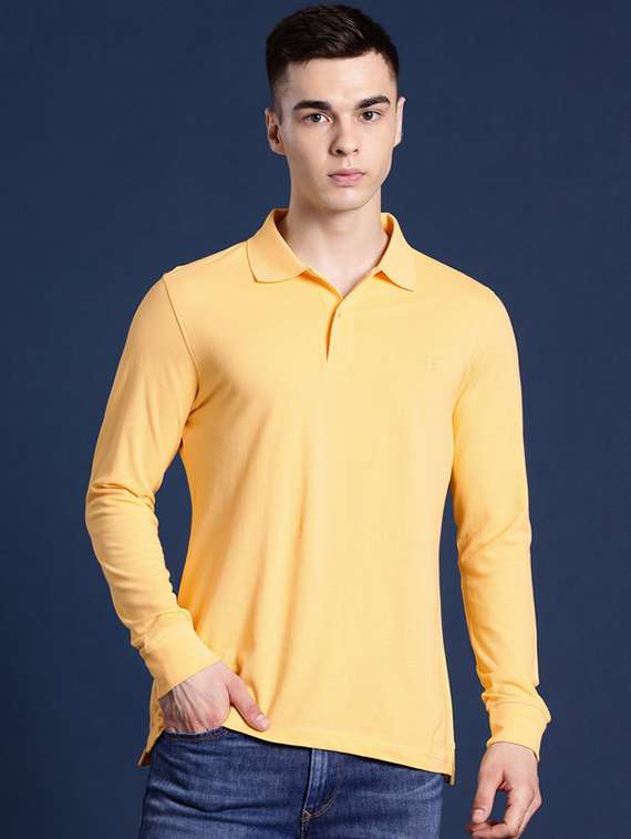 men solid long sleeve regular fit polo t-shirt