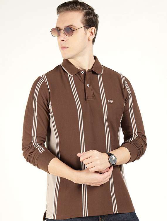 men striped long sleeve regular fit polo t-shirt