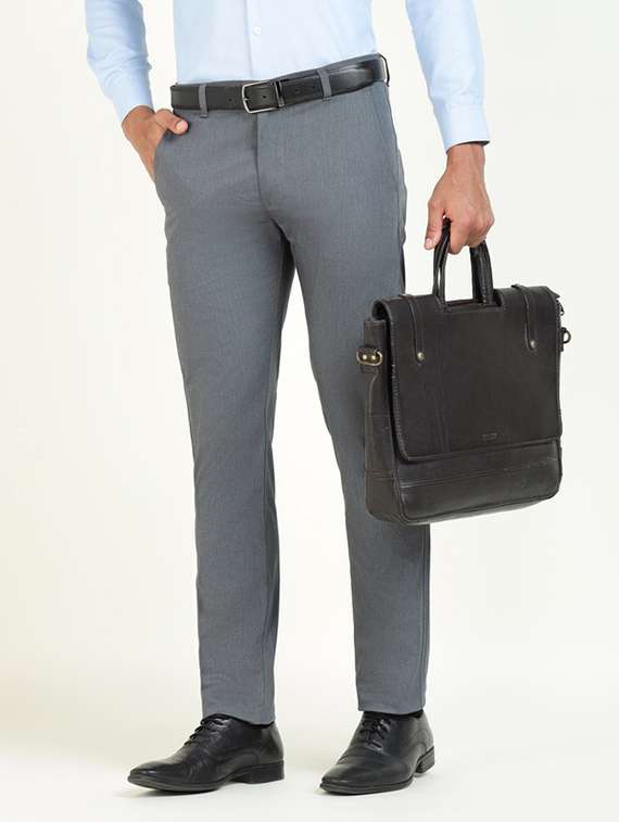 men solid mid rise flat front formal trouser