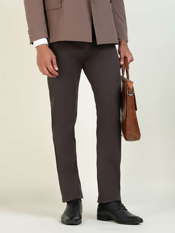 men solid mid rise flat front formal trouser