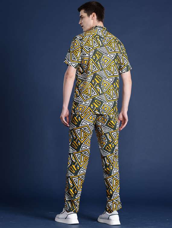 men printed collared full length co-ord set - 22320614 -  Standard Image - 3