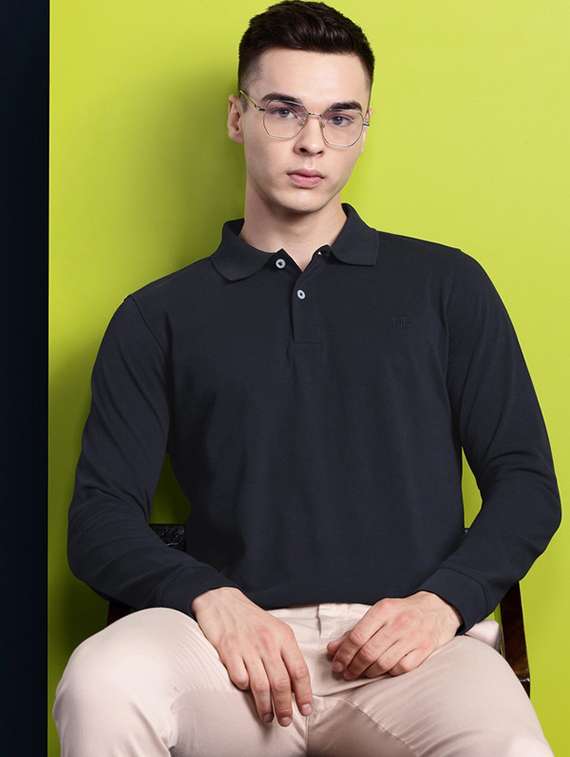 men solid long sleeve regular fit polo t-shirt