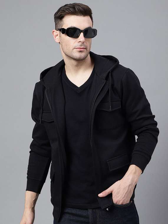 men solid long sleeve hooded sweatshirt