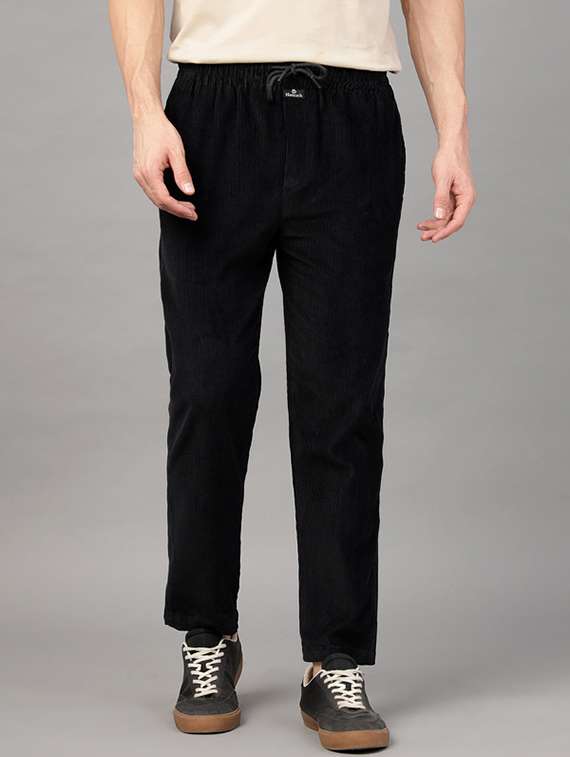 men solid mid rise corduroy straight trouser